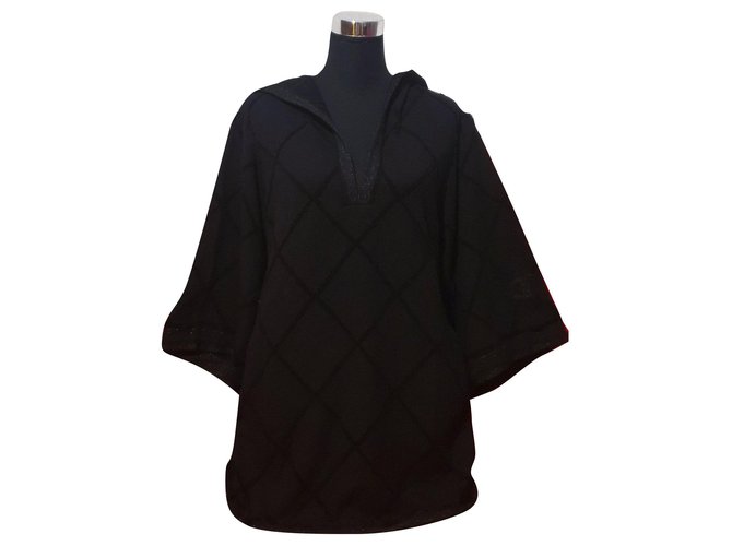 Chanel Kleid 36 / langes Sweatshirt Schwarz Baumwolle  ref.161047