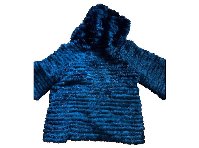 Autre Marque Reversible Rabbit Fur Jacket Black and Dark Blue
