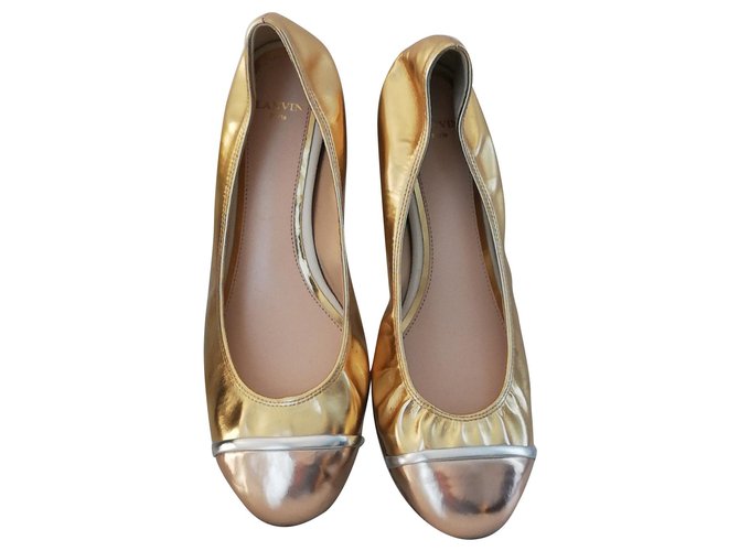 Lanvin Ballet flats Silvery Pink Golden Leather Polyurethane  ref.161177
