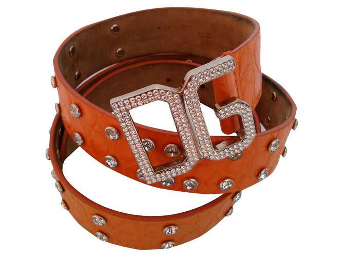 Dolce & Gabbana DOLCE e GABBANA Leather Belt with Swarovski. Orange Steel Glass  ref.161206