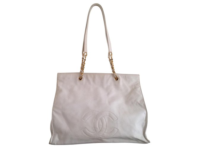 Chanel White Shopping Model 1993/1995 Leather  ref.161249