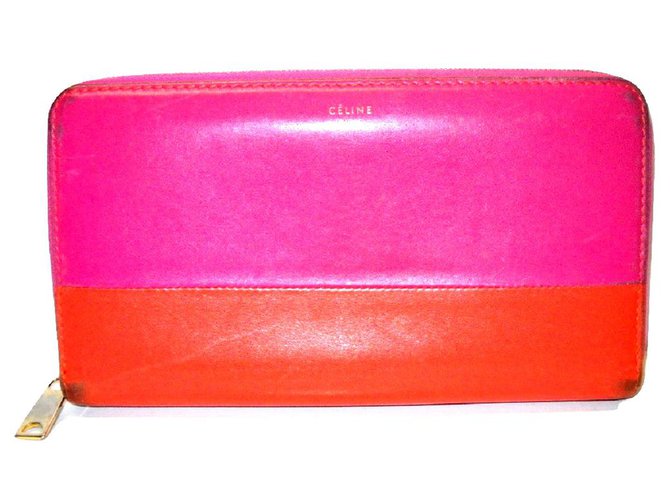 Céline CELINE zipped wallet Orange Fuschia Leather  ref.161250