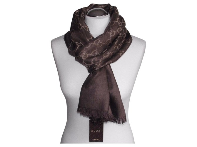 scarf brown. gucci new Marrone Seta Lana  ref.161254