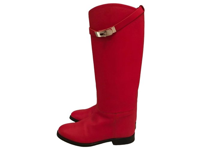 Hermès Jumping boots Cuir d'agneau Rouge  ref.161286