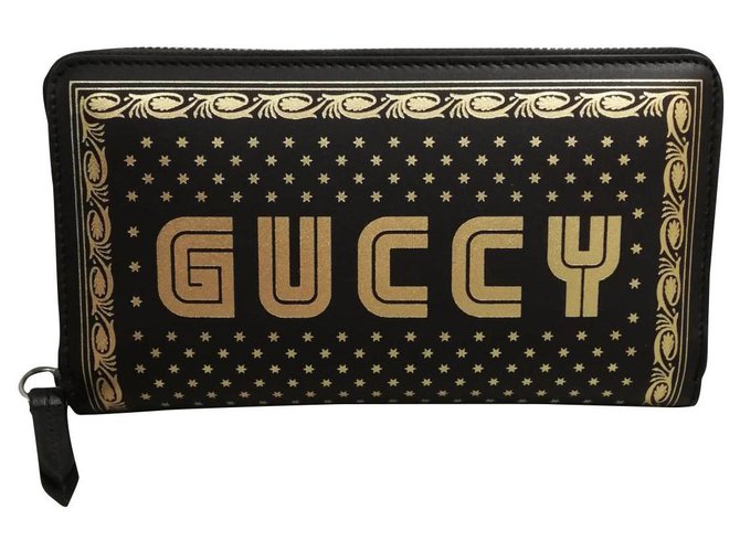 Carteira de couro Gucci (Guccy) Preto  ref.161290