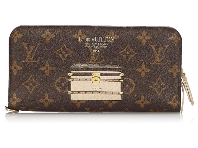 Louis Vuitton Brown Monogram Trunks and Lock Insolite Wallet Castaño Lienzo  ref.161323