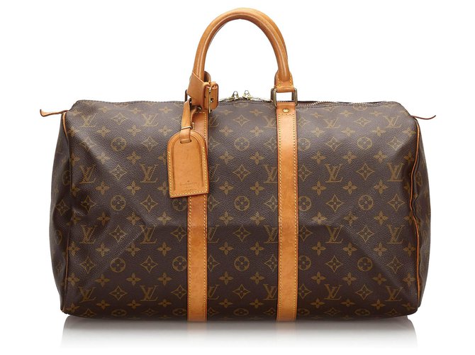 Louis Vuitton Brown Monogram Keepall 45 Leather Cloth  ref.161361
