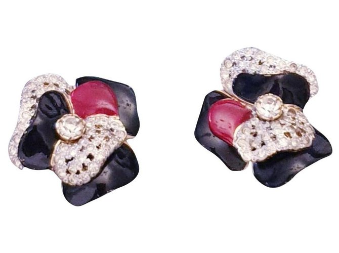 Vintage Valentino garavani earrings Black Red Golden Metal  ref.161376