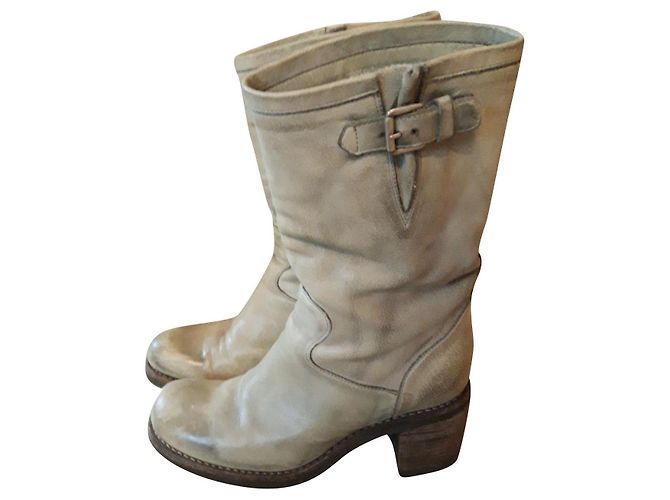 Free Lance Geronimo Biker Stiefel Hellgrün Leder