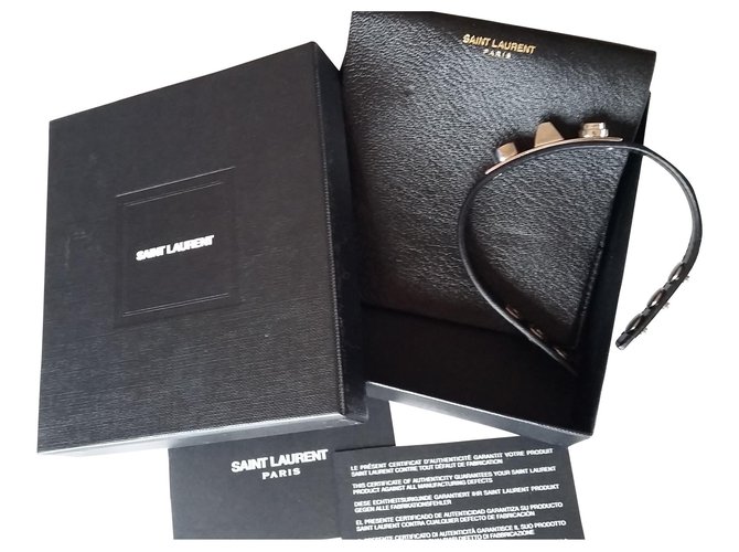 Yves Saint Laurent YSL Armband "Die drei Nägel" Schwarz Leder  ref.161467