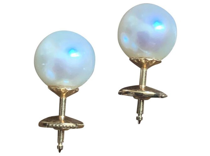 Vintage Earrings Golden Cream Yellow gold Gold Pearl  ref.161474