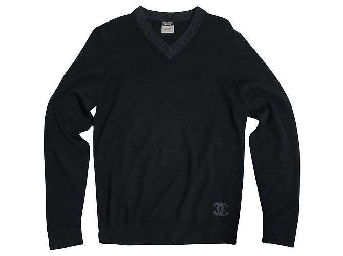 Chanel Pullover Schwarz Grau Wolle