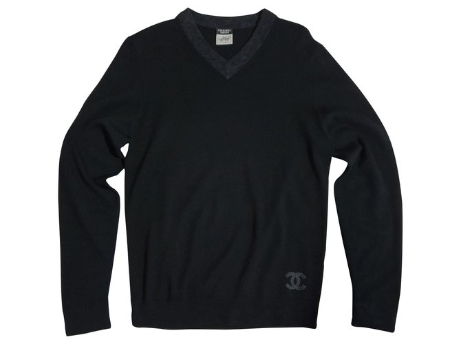 Chanel Pullover Schwarz Grau Wolle  ref.161540