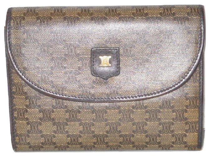 Céline CELINE vintage wallet Macadam flap Brown Leather Cloth  ref.161564