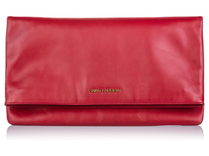 Yves Saint Laurent YSL Red Leather Fold Over Clutch Bag  ref.161581