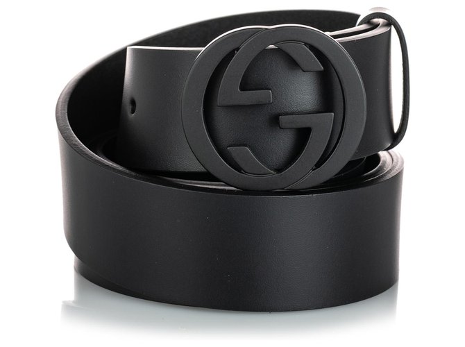 Gucci Black Leather GG Belt Metal  ref.161595