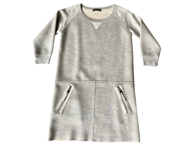 Louis Vuitton Dresses Grey Leather Cotton  ref.161676