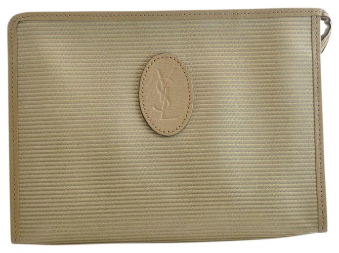 Yves Saint Laurent Leather Clutch Bag Khaki Cloth  ref.161692