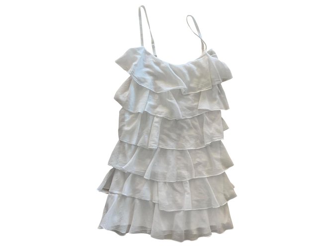 Autre Marque hübsches weißes Kleid mit Rüschen und Trägern T. 34-36-38 Seide Baumwolle  ref.161756