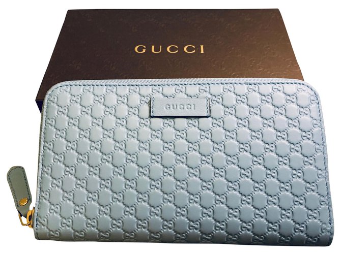 Gucci firma Azul claro Cuero  ref.161802