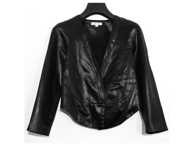 Helmut Lang Black shiny short jacket Silk Cotton  ref.161988
