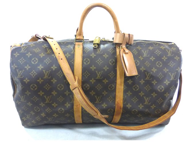 Louis Vuitton keepall 55 monogram shoulder strap Brown Leather ref.129266 -  Joli Closet