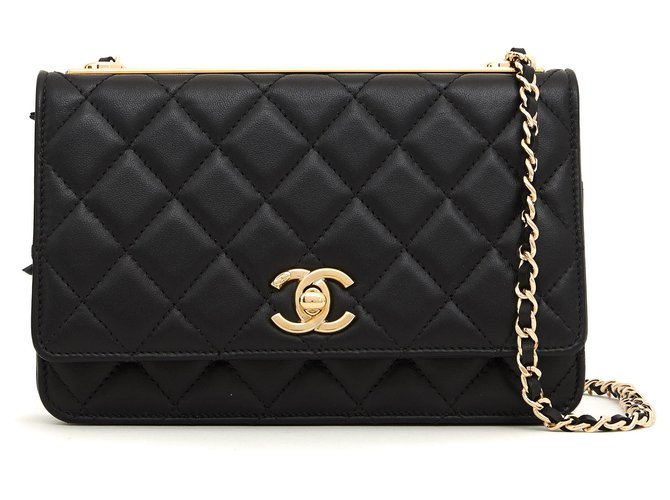 Wallet On Chain Chanel Brieftasche an der Kette 2019 schwarz neu Leder  ref.162124