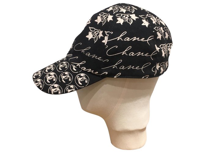 Chanel cappelli Nero Beige Cotone  ref.162187