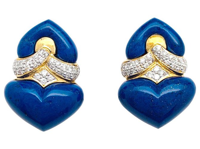 inconnue Yellow gold earrings, lapis lazuli and diamonds.  ref.162353