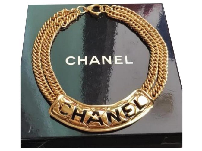 Chanel Gold Chunky Halskette Halsband Golden Metall  ref.162384