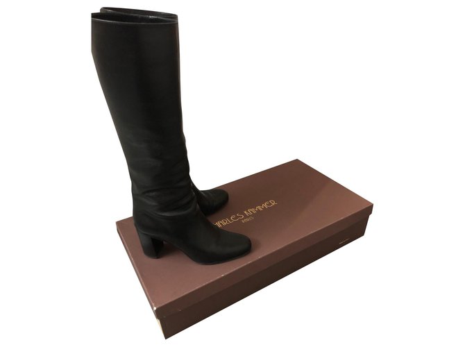 Autre Marque Black leather heeled boots  ref.162449