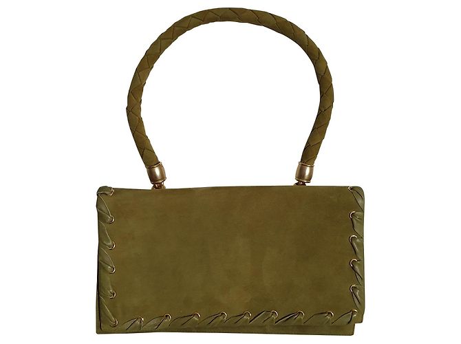 Mini bolsa Walter Steiger verde em camurça e pele