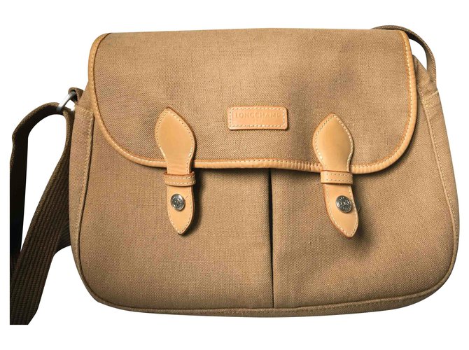 Longchamp Bolsa de lona e couro Bege Pano  ref.162540