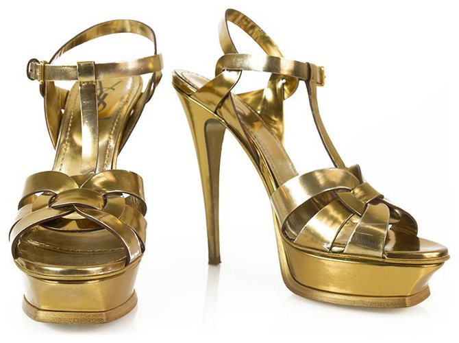 gold ysl tribute sandals