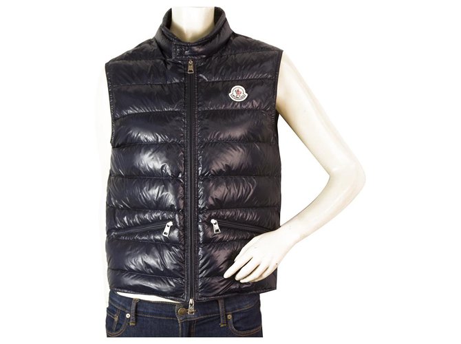 Moncler GUI GILET azul escuro para baixo do colete de penas tamanho de jaqueta sem mangas 0 Poliamida  ref.162567