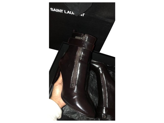 Yves Saint Laurent Loulou 95 d zip boot Dark red Leather  ref.162584