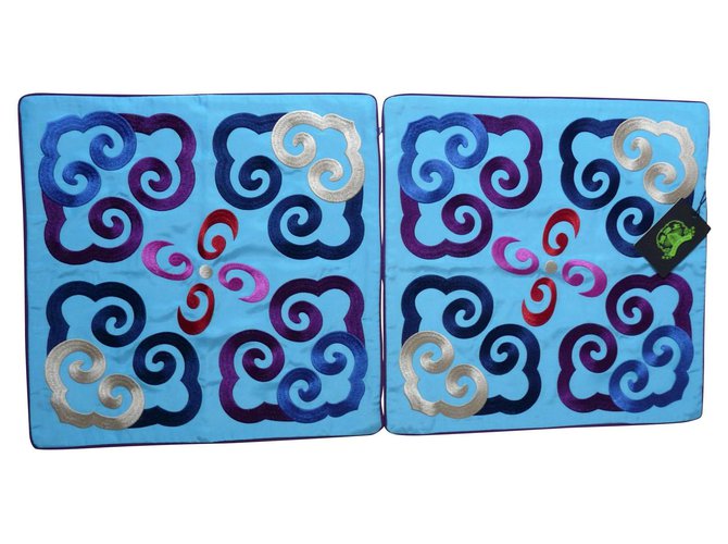 2 cushion covers 46 x 46 cm Shanghai Tang "Yun" Light blue Silk  ref.162586