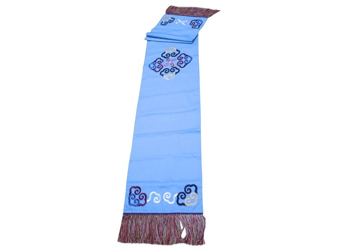 Shanghai tang o algodón y camino de mesa 284 X 51,5 cm Azul claro Seda  ref.162595