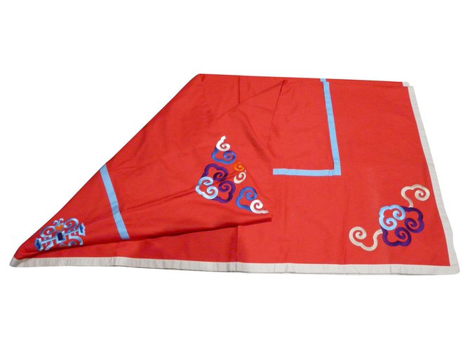 Shanghai Tang toalha de mesa, lance de seda ou bordado do sofá Vermelho Bege Algodão  ref.162601