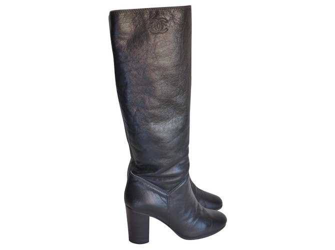 Chanel boots Cuir Noir  ref.162623