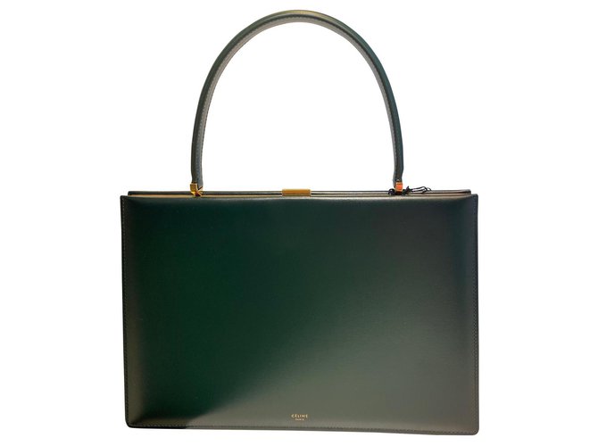 All Soft Céline Clasp bag Dark green Leather  ref.162626