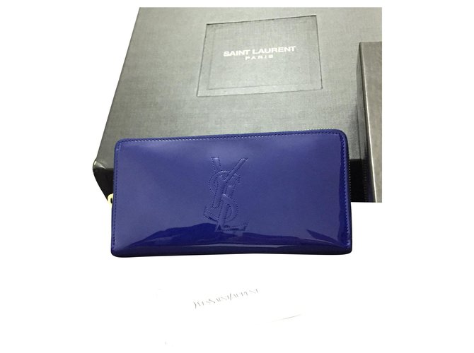 Yves Saint Laurent wallet Blue Patent leather  ref.162662