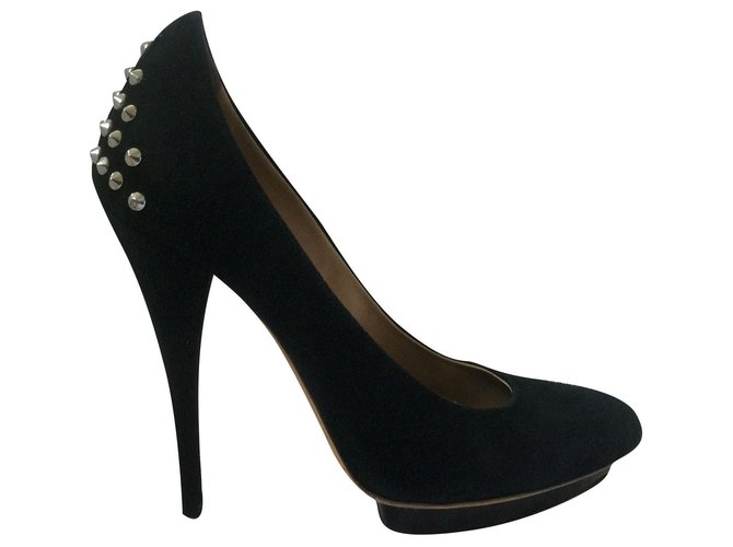 Mcq Studded heels Black Silvery Suede Metal  ref.162766