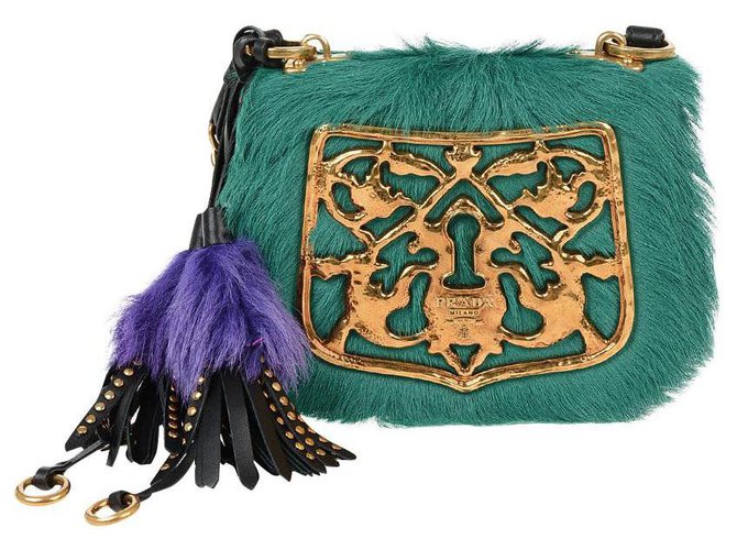 green fur bag