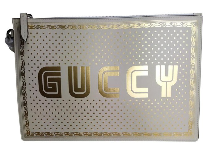 Embreagem Gucci GUCCY Fora de branco Couro  ref.162802