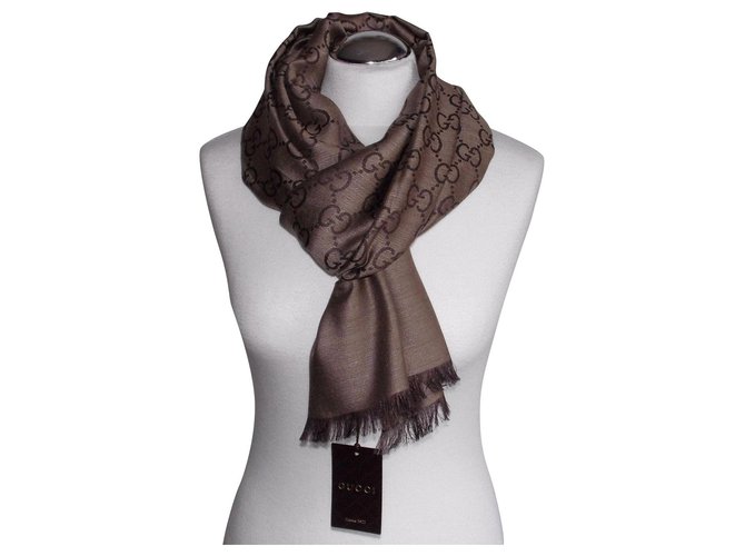 Gucci scarf. BROWN NEW Silk Wool  ref.162838