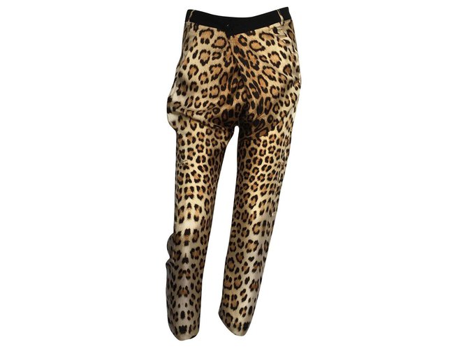Roberto Cavalli Pantalons, leggings Soie Imprimé léopard  ref.162839
