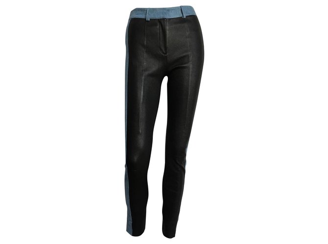 Acne Pants, leggings Black Light blue Leather Cotton Denim  ref.162843