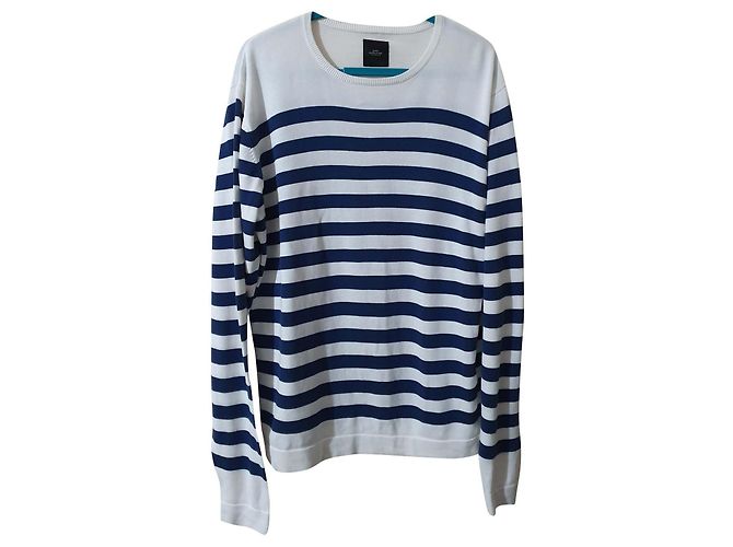 Autre Marque Mads Nørgaard Baumwollpullover blau weiß gestreift XL