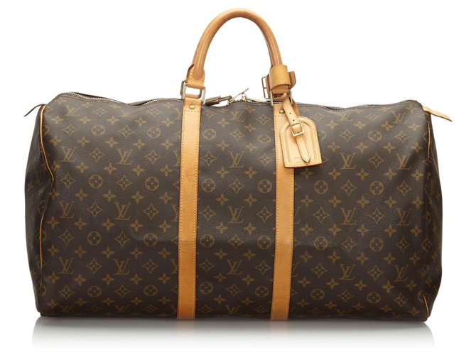 Louis Vuitton Brown Monogram Keepall 55 Leather Cloth  ref.162909